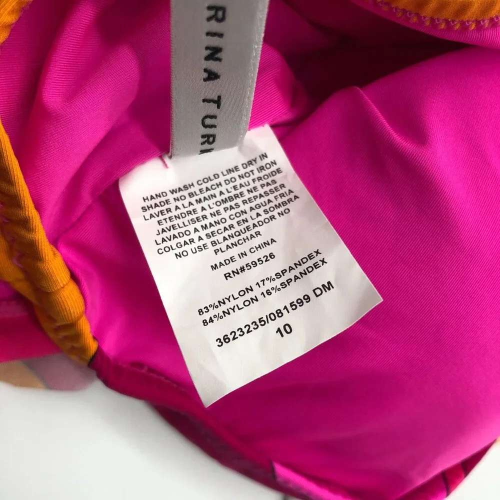 Trina Turk Vivid Vista Printed Ruffled Bandeau Bikini Top Pink Orange 10 - Picture 6 of 6